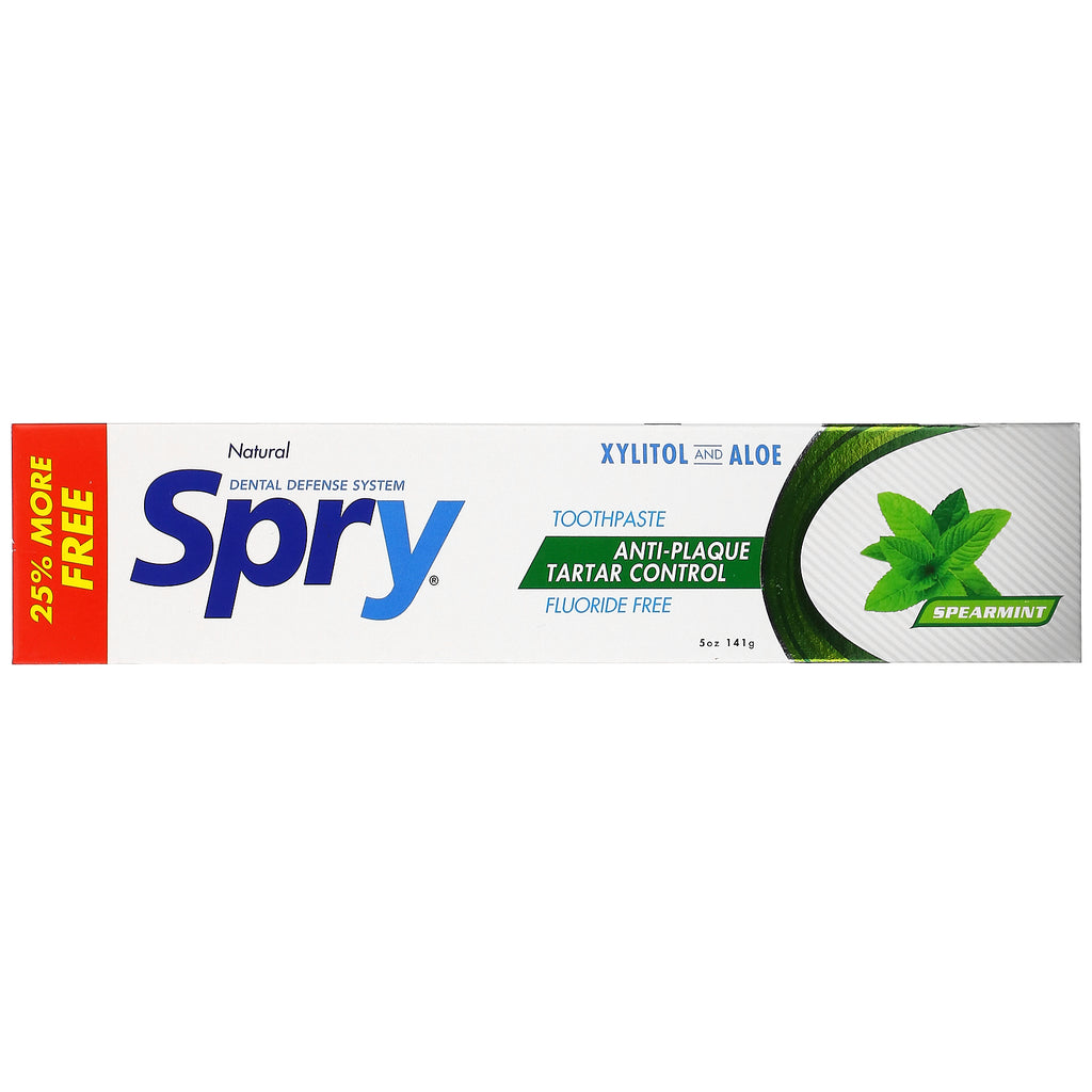 Xlear, Natural Spry Tandpasta, Anti-Plaque Tartar Control, Fluoridfri, Spearmint, 5 oz (141 g)