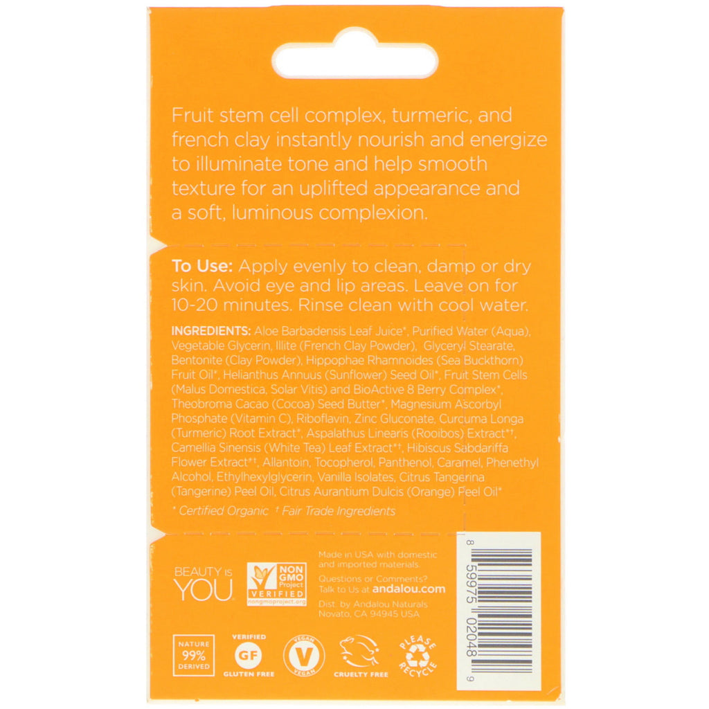 Andalou Naturals, Instant Luminous, Gurkemeje &amp; Gold Clay Beauty Face Mask, 0,28 oz (8 g)