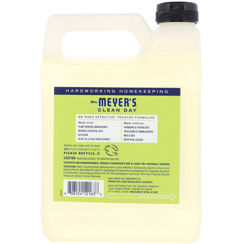 Mrs. Meyers Clean Day, Repuesto de jabón líquido para manos, aroma a verbena de limón, 33 fl oz (975 ml)