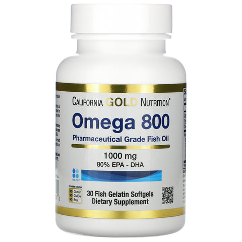 California Gold Nutrition, Omega 800 Pharmaceutical Grade Fish Oil, 80% EPA/DHA, 1,000 mg, 30 Fish Gelatin Softgels