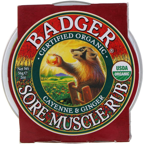 Badger Company, , Sore Muscle Rub, Cayenne og ingefær, 2 oz (56 g)
