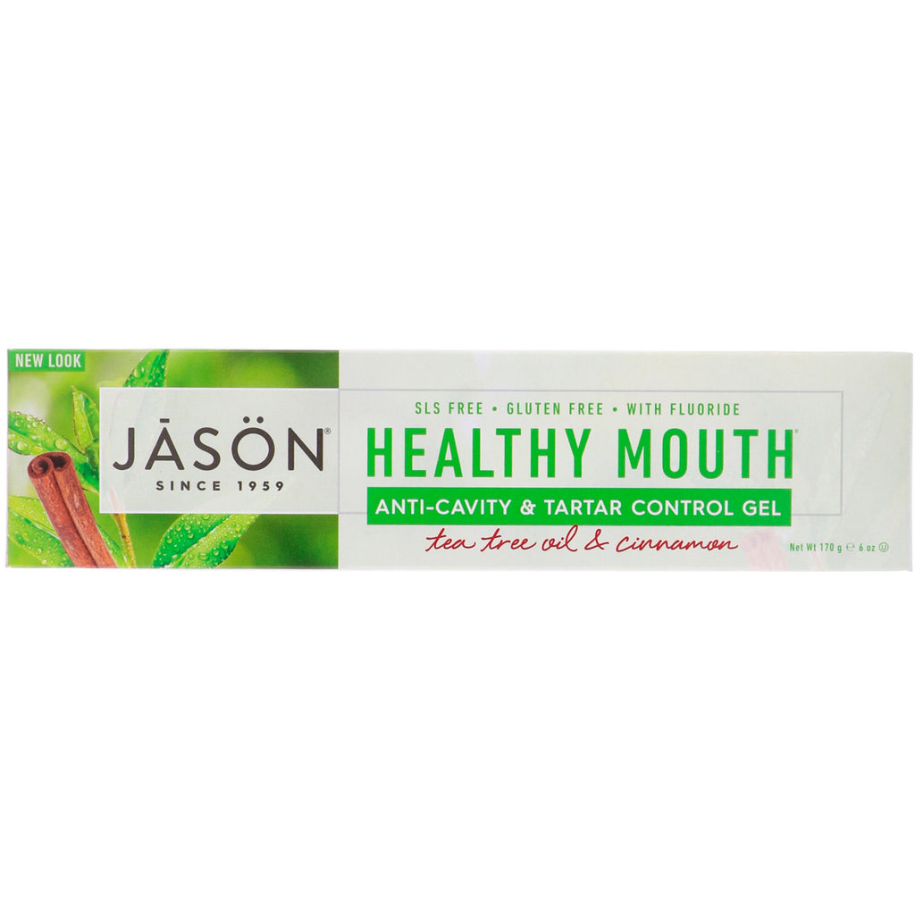 Jason Natural, Boca sana, gel anticaries y control del sarro, aceite de árbol de té y canela, 6 oz (170 g)