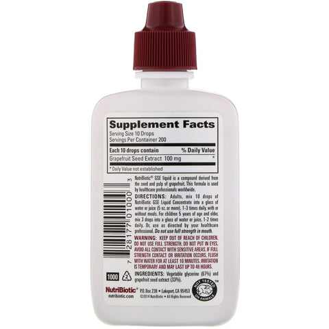 NutriBiotic, vegansk GSE grapefrugtfrøekstrakt, flydende koncentrat, 2 fl oz (59 ml)