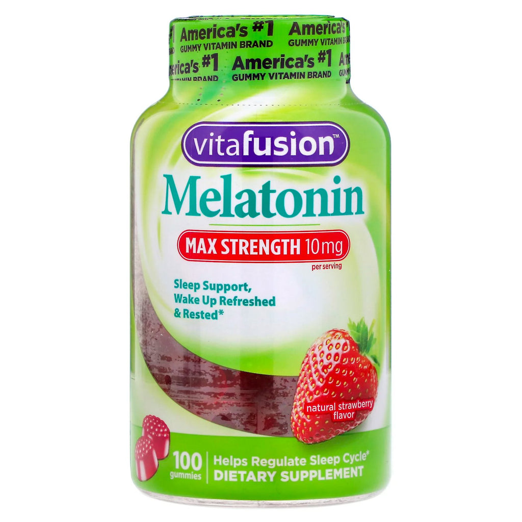 VitaFusion, Max Strength Melatonin, Natural Strawberry Flavor, 10 mg, 100 Gummies