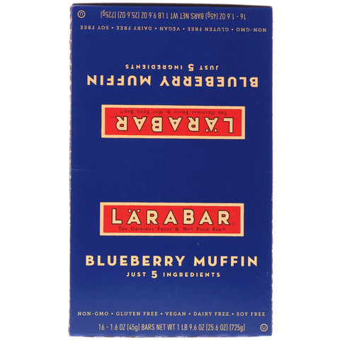 Larabar, The Original Fruit & Nut Food Bar, Blueberry Muffin, 16 barer, 1,6 oz (45 g) hver