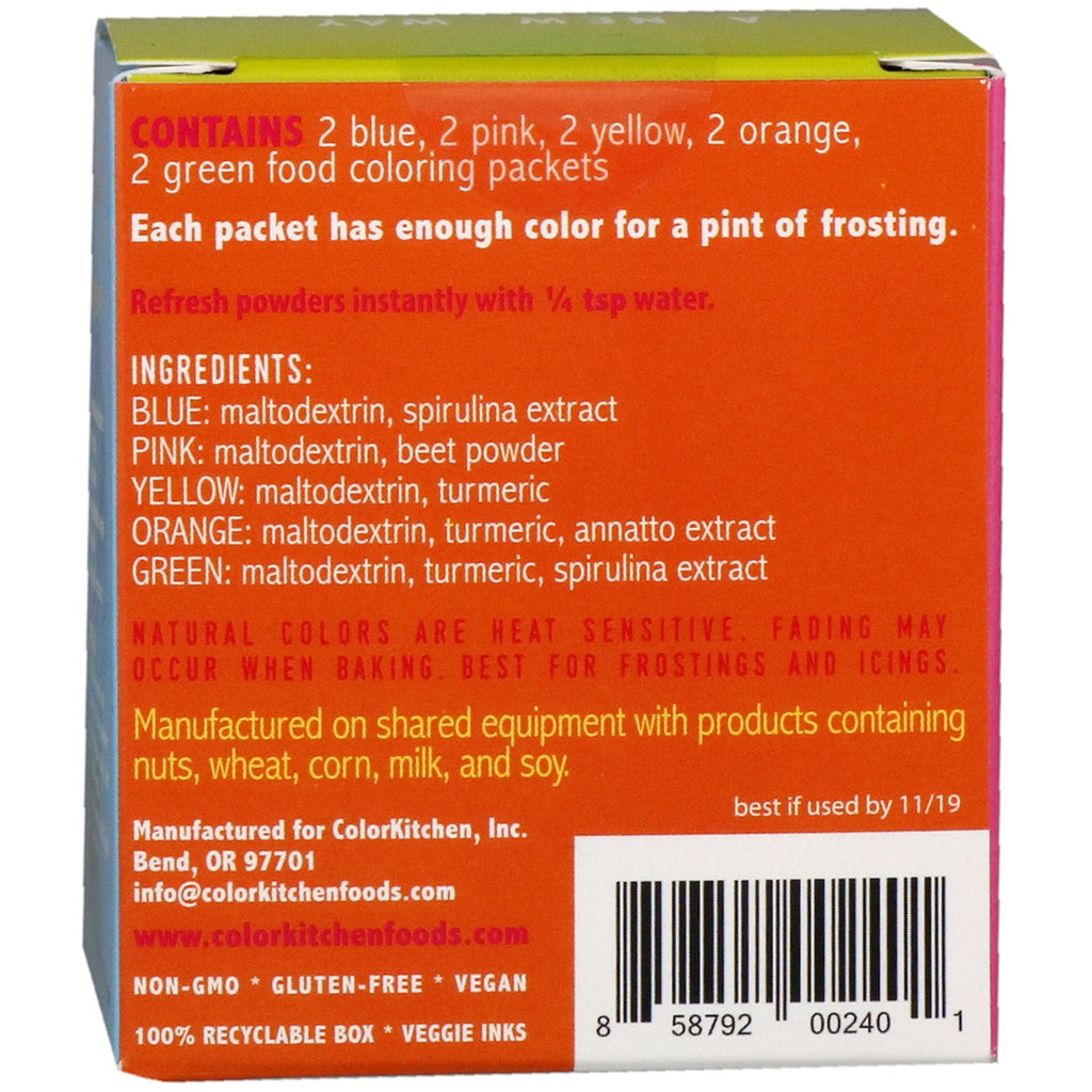 ColorKitchen, colorantes alimentarios naturales, multicolor, 10 paquetes, 2,5 g (0,088 oz) cada uno