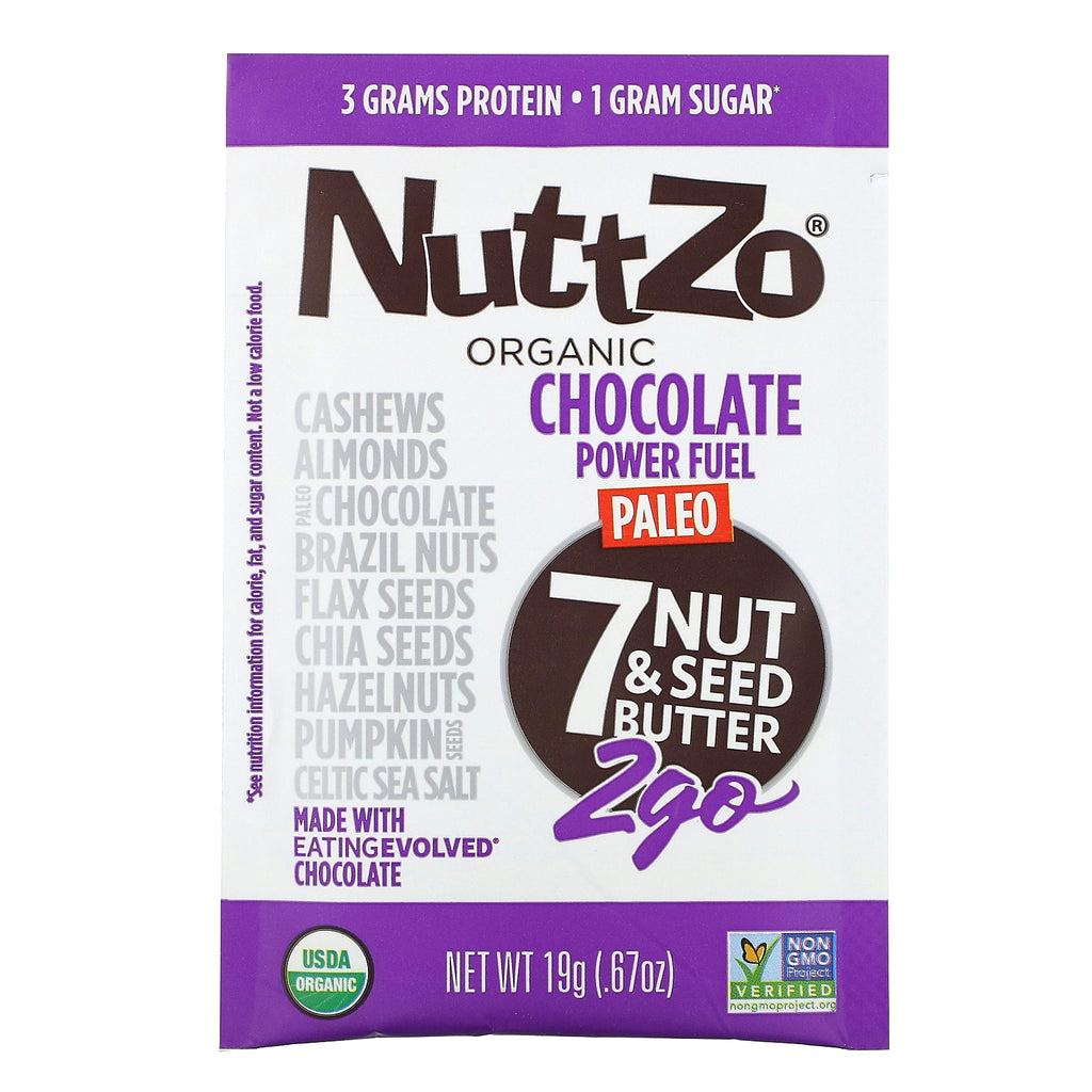 Nuttzo, Organic, Paleo Power Fuel 2Go, 7 Nut & Seed Butter, Chocolate, 10 Packs, .67 oz (19 g) Each