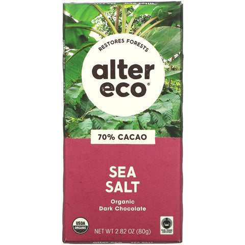 Alter Eco, Organic Dark Chocolate Bar, Sea Salt, 70% Cocoa, 2.82 oz (80 g)