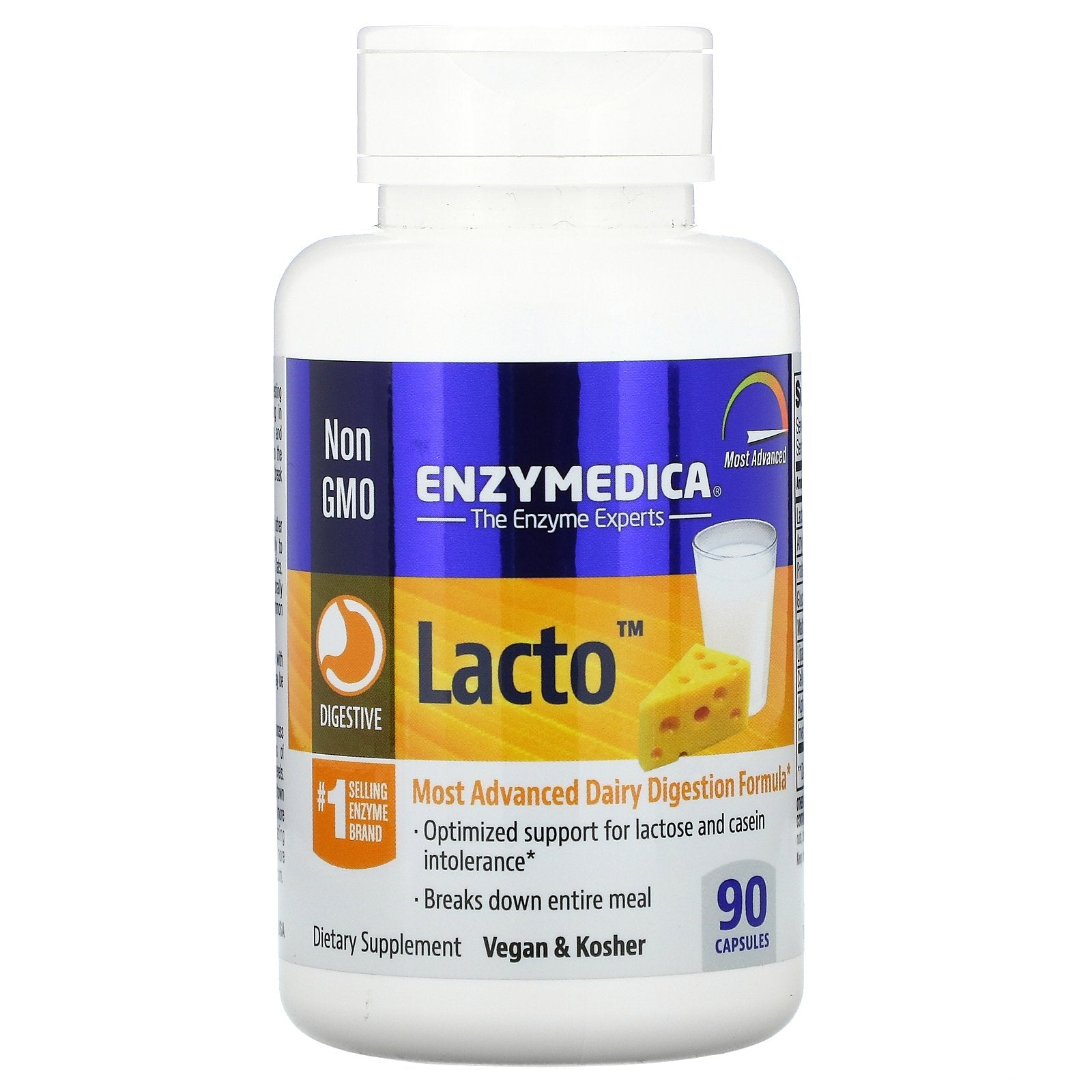 Enzymedica, Lacto, Most Advanced Dairy Digestion Formula, 90 Capsules