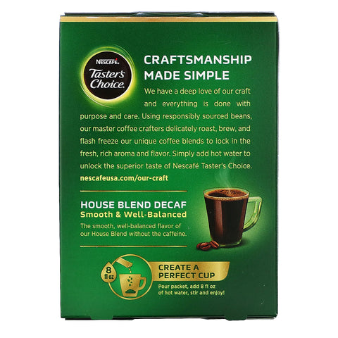 Nescafé, Taster's Choice, Instant Coffee, Decaf House Blend, 16 enkeltservingspakker, 0,1 oz (3 g) hver
