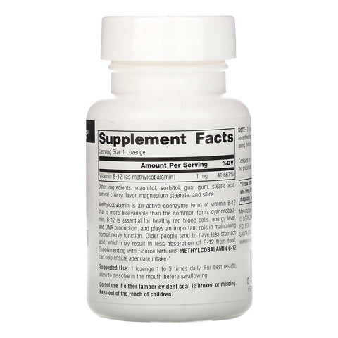 Source Naturals, Metilcobalamina, vitamina B12, cereza, 1 mg, 120 pastillas