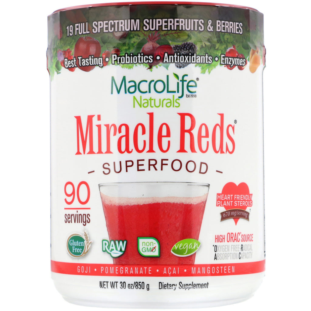 Macrolife Naturals, Miracle Reds, Superfood, Goji- Pomegranate- Acai- Mangosteen, 1.9 lbs (850 g)