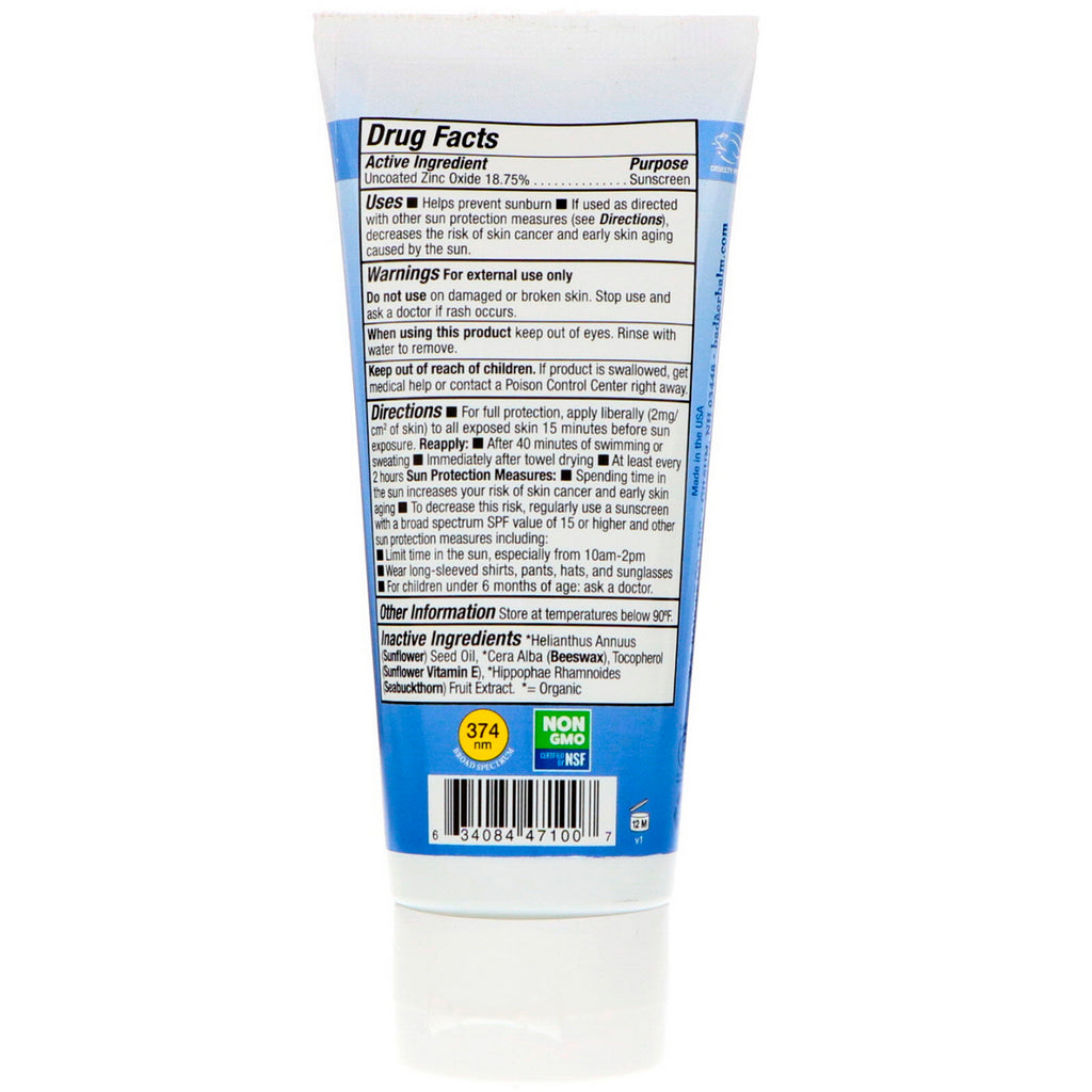 Badger Company, Natural Mineral Sunscreen Cream, Clear Zinc, SPF 30, Unscented, 2.9 fl oz (87 ml)