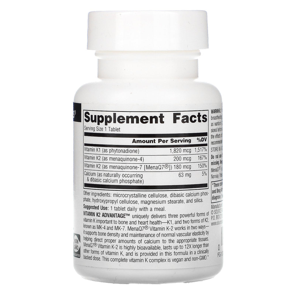 Source Naturals, Vitamin K2 Advantage, 2.200 mcg, 60 tabletter