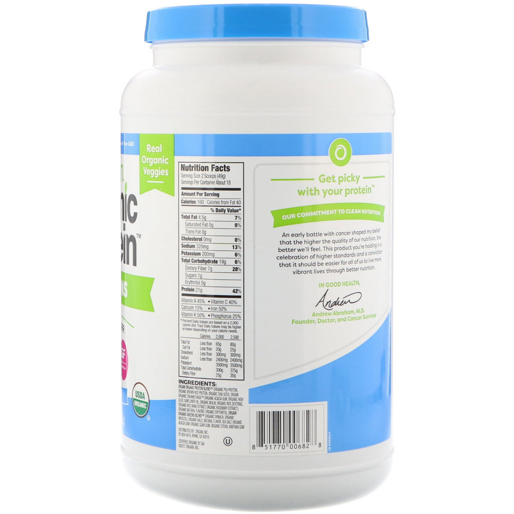 Orgain, Proteína en polvo Protein &amp; Greens, a base de plantas, vainilla, 1,94 lbs (882 g)