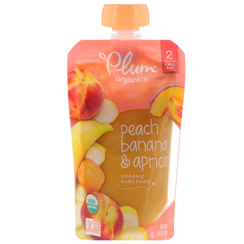 Plum Organics, Organic Baby Food, Stage 2, Peach, Banana & Apricot, 4 oz (113 g)
