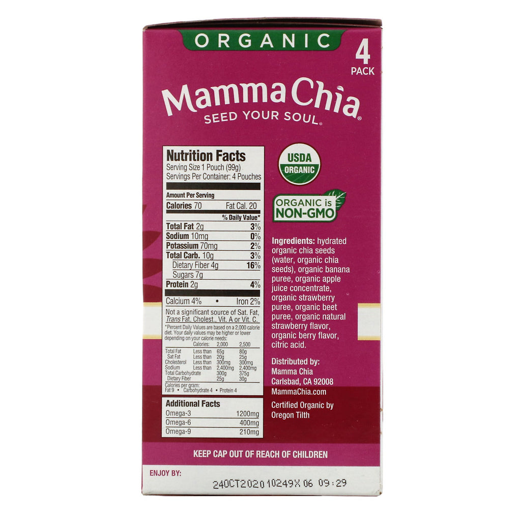 Mamma Chia,  Chia Squeeze, Vitality Snack, Strawberry Banana, 4 Squeezes, 3.5 oz (99 g) Each