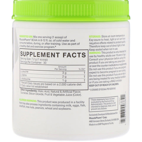 MusclePharm, Essentials, BCAA, Vandmelon, 0,48 lbs (216 g)