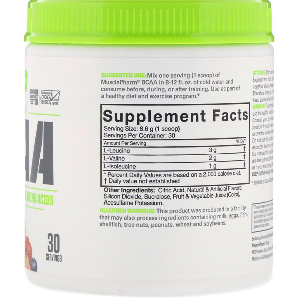 MusclePharm, Essentials, BCAA, ponche de frutas, 258 g (0,57 lb)