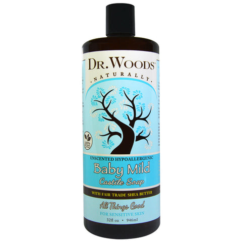 Dr. Woods, Baby Mild, Castile Soap with Fair Trade Shea Butter, Unscented, 32 fl oz (946 ml)