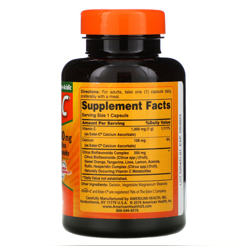 American Health, Ester-C med citrusbioflavonoider, 1.000 mg, 90 kapsler
