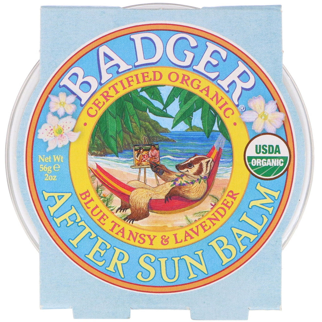 Badger Company, Bálsamo para después del sol, tanaceto azul y lavanda, 2 oz (56 g)