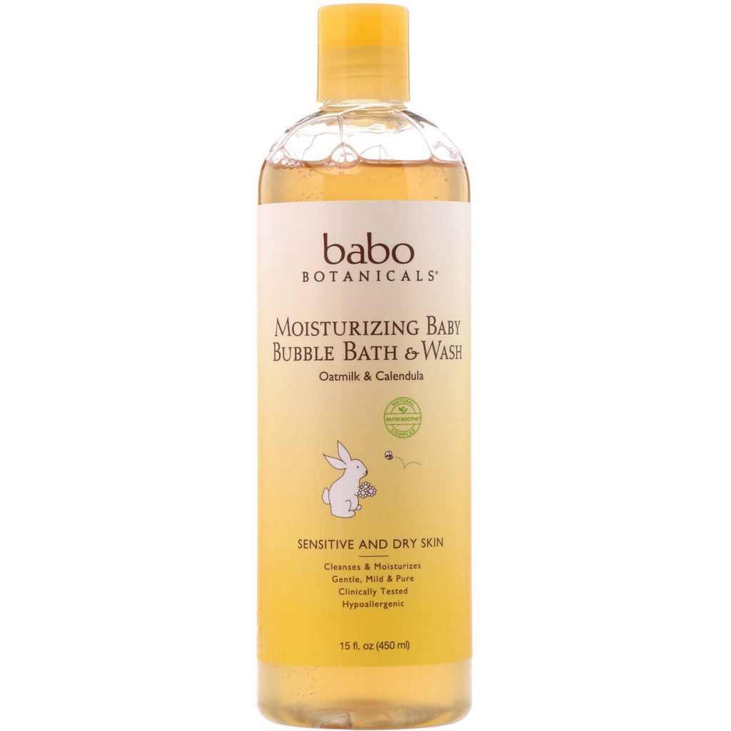 Babo Botanicals, Moisturizing Baby Bubble Bath & Wash, Oatmilk Calendula, 15 fl oz (450 ml)