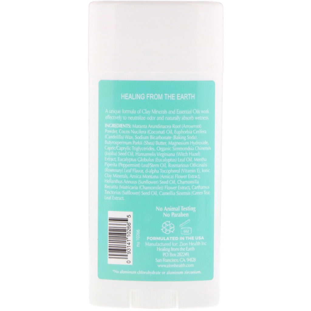 Zion Health, Fed, ClayDry Deodorant, Eucalyptus Mint, 2,8 oz (80 g)