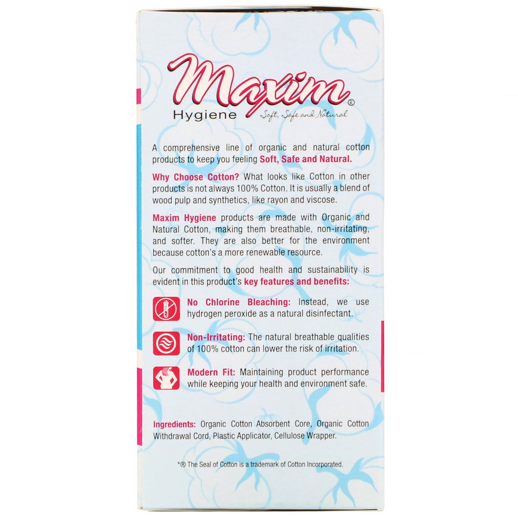 Maxim Hygiene Products, Tampones aplicadores de plástico de algodón, paquete múltiple, 14 unidades