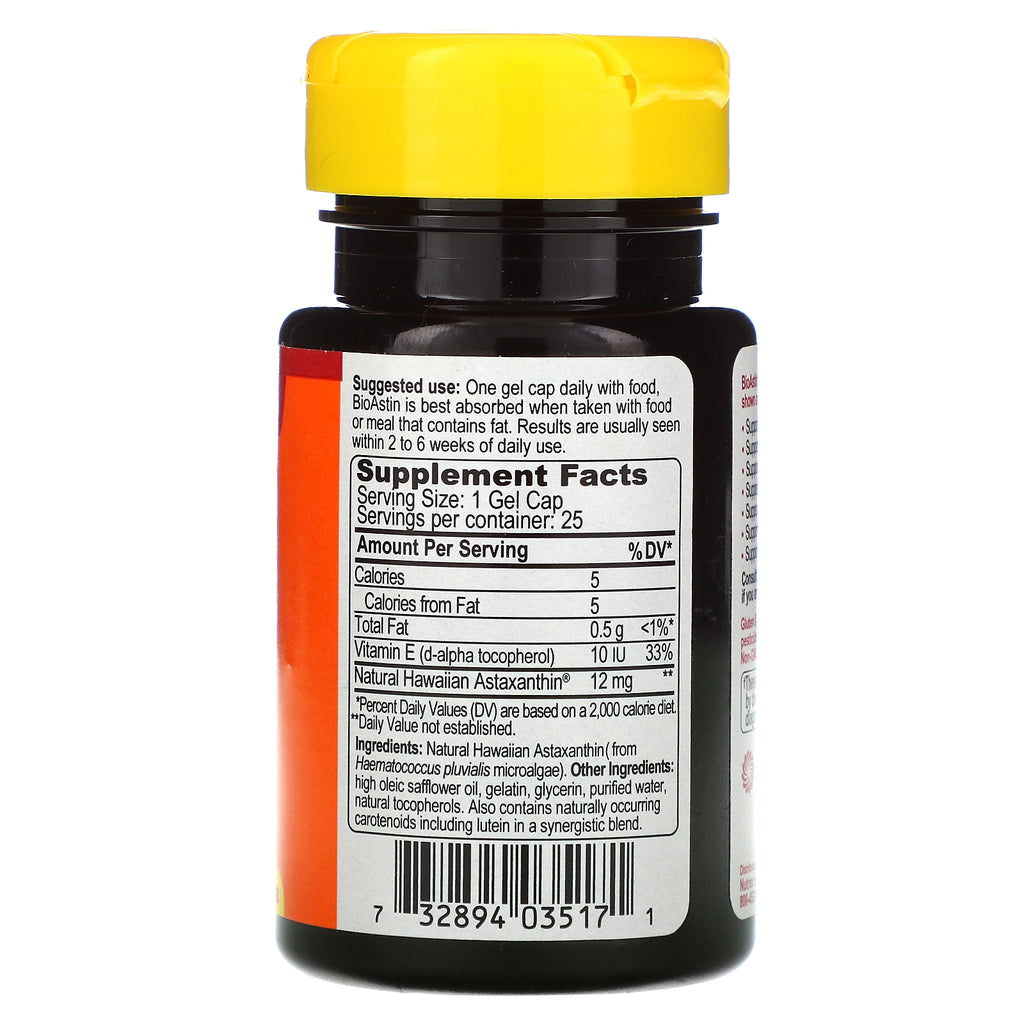 Nutrex Hawaii, BioAstin, astaxantina hawaiana, 12 mg, 25 cápsulas de gel