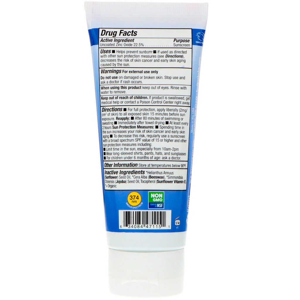 Badger Company, Sport, Natural Mineral Sunscreen Cream, Clear Zink, SPF 35, Uparfumeret, 2,9 fl oz (87 ml)