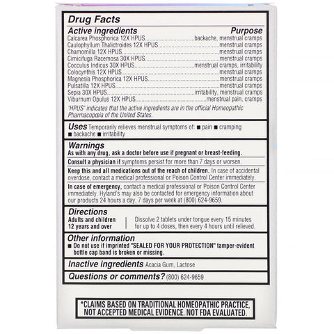 Hyland's, Adulto joven, Luna, 194 mg, 50 comprimidos de disolución rápida