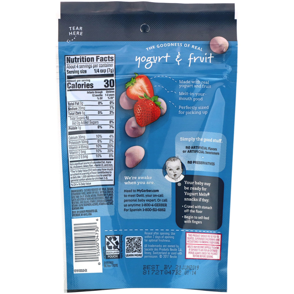 Gerber, Yoghurt smelter, 8+ måneder, jordbær, 1,0 oz (28 g)