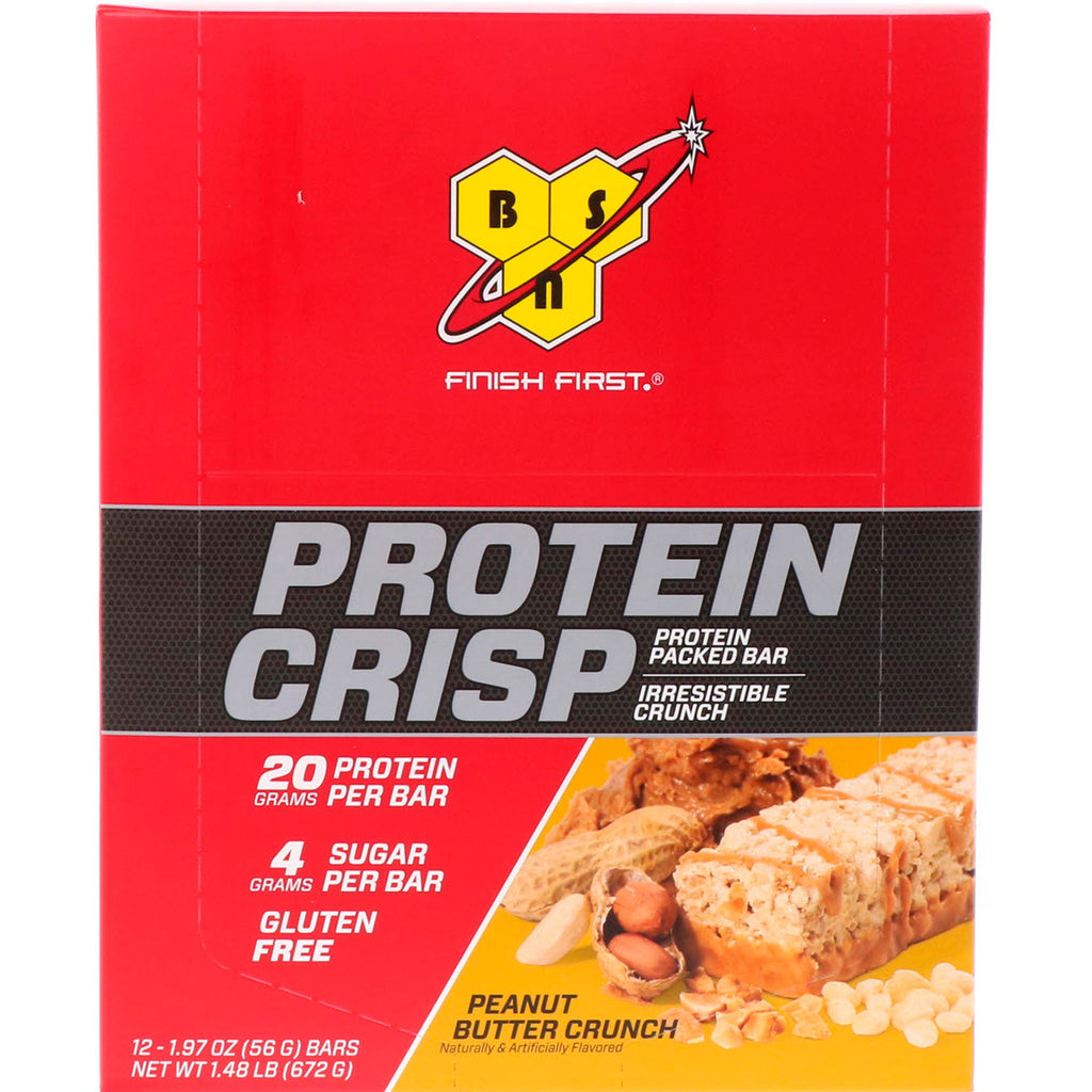 BSN, Protein Crisp, sabor crujiente de mantequilla de maní, 12 barras, 1,97 oz (56 g) cada una