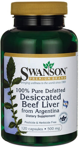 Swanson, hígado de res desecado, 500 mg 100% puro desgrasado - 120 cápsulas