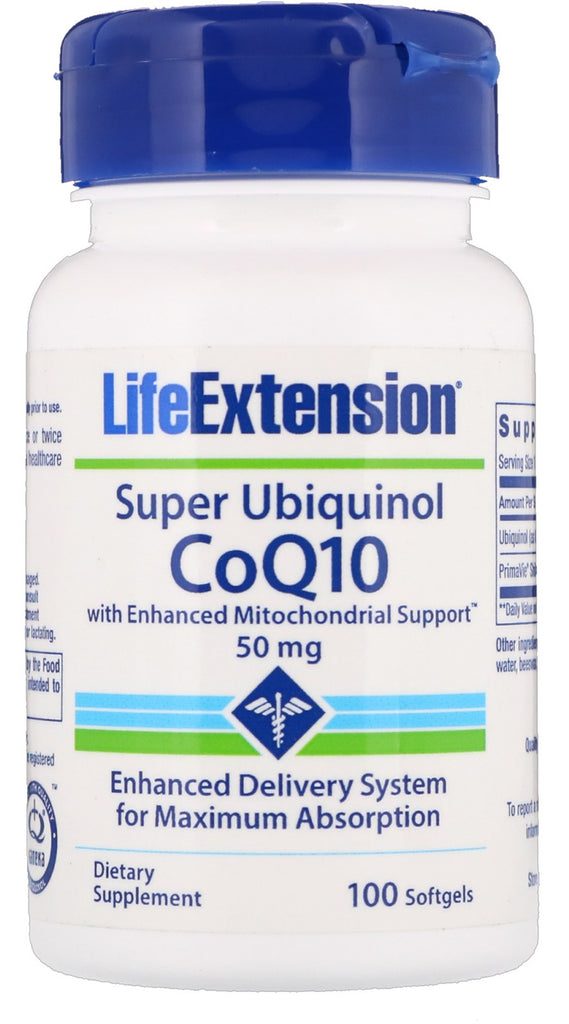 Life Extension, Super Ubiquinol CoQ10 con soporte mitocondrial mejorado, 50 mg - 100 cápsulas blandas