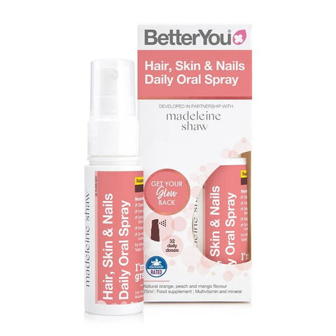 BetterYou, Hair, Skin & Nails Daily Oral Spray, Natural Orange, Peach & Mango - 25 ml.