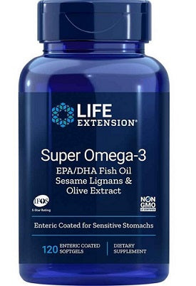 Life Extension, Super Omega-3 EPA/DHA med sesamlignaner og olivenekstrakt - 120 softgels