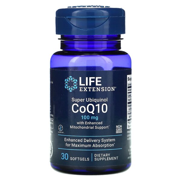 Life Extension, Super Ubiquinol CoQ10 con soporte mitocondrial mejorado, 100 mg - 30 cápsulas blandas